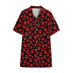 Red And Black Paw Pattern Print Cotton Hawaiian Shirt