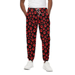 Red And Black Paw Pattern Print Cotton Pants