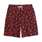 Red And Black Paw Pattern Print Cotton Shorts