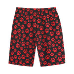 Red And Black Paw Pattern Print Cotton Shorts