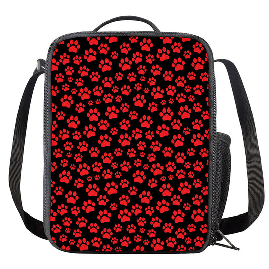 Red And Black Paw Pattern Print Crossbody Lunch Bag