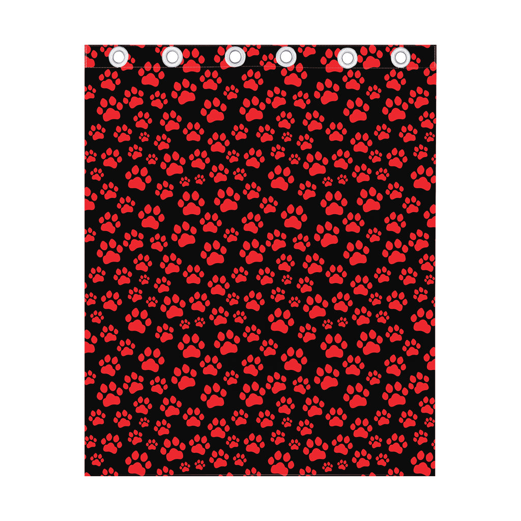 Red And Black Paw Pattern Print Curtain
