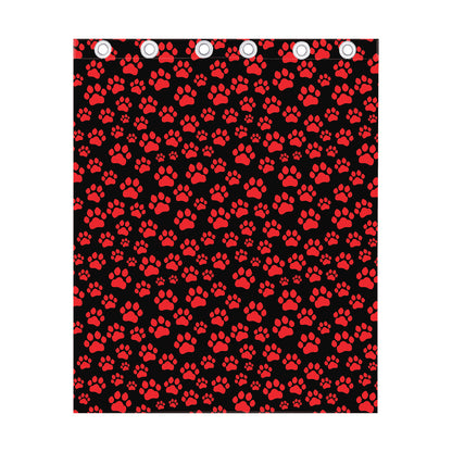 Red And Black Paw Pattern Print Curtain