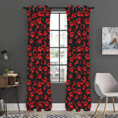Red And Black Paw Pattern Print Curtain