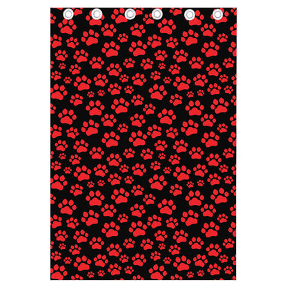 Red And Black Paw Pattern Print Curtain