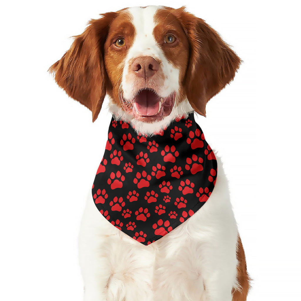 Red And Black Paw Pattern Print Dog Bandana