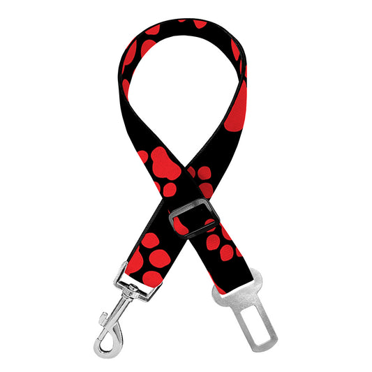 Red And Black Paw Pattern Print Dog Seat Belt