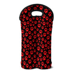 Red And Black Paw Pattern Print Double Neoprene Wine Tote