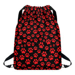 Red And Black Paw Pattern Print Drawstring Backpack
