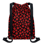 Red And Black Paw Pattern Print Drawstring Backpack