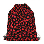 Red And Black Paw Pattern Print Drawstring Bag