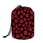 Red And Black Paw Pattern Print Drawstring Makeup Bag