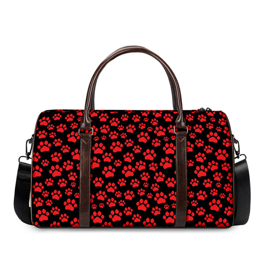 Red And Black Paw Pattern Print Duffle Bag