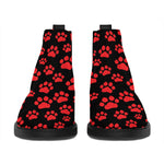 Red And Black Paw Pattern Print Flat Ankle Boots