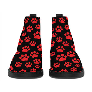 Red And Black Paw Pattern Print Flat Ankle Boots