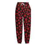 Red And Black Paw Pattern Print Fleece Lined Knit Pants