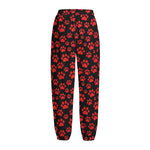 Red And Black Paw Pattern Print Fleece Lined Knit Pants