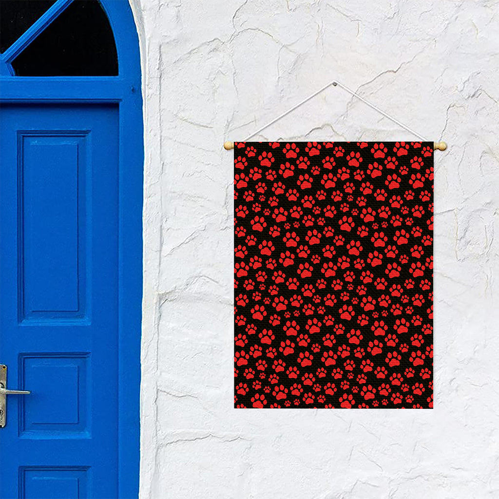 Red And Black Paw Pattern Print Garden Flag