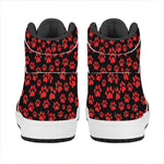 Red And Black Paw Pattern Print High Top Leather Sneakers