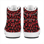 Red And Black Paw Pattern Print High Top Leather Sneakers