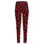 Red And Black Paw Pattern Print High-Waisted Pocket Leggings