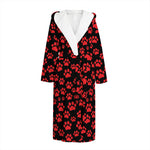 Red And Black Paw Pattern Print Hooded Bathrobe