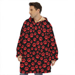 Red And Black Paw Pattern Print Hoodie Blanket