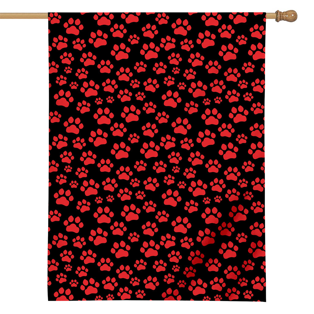 Red And Black Paw Pattern Print House Flag