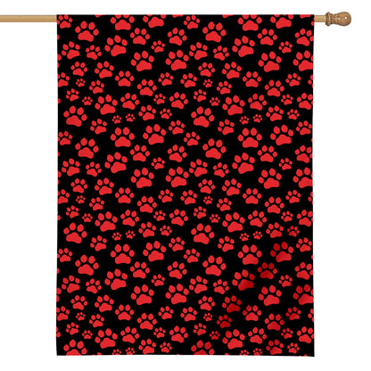 Red And Black Paw Pattern Print House Flag