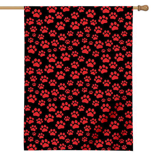 Red And Black Paw Pattern Print House Flag