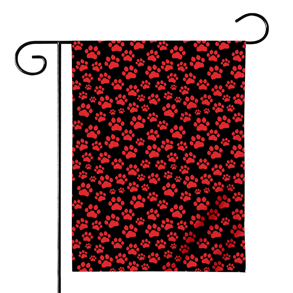 Red And Black Paw Pattern Print House Flag