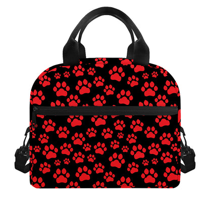 Red And Black Paw Pattern Print Insulated Lunch Bag