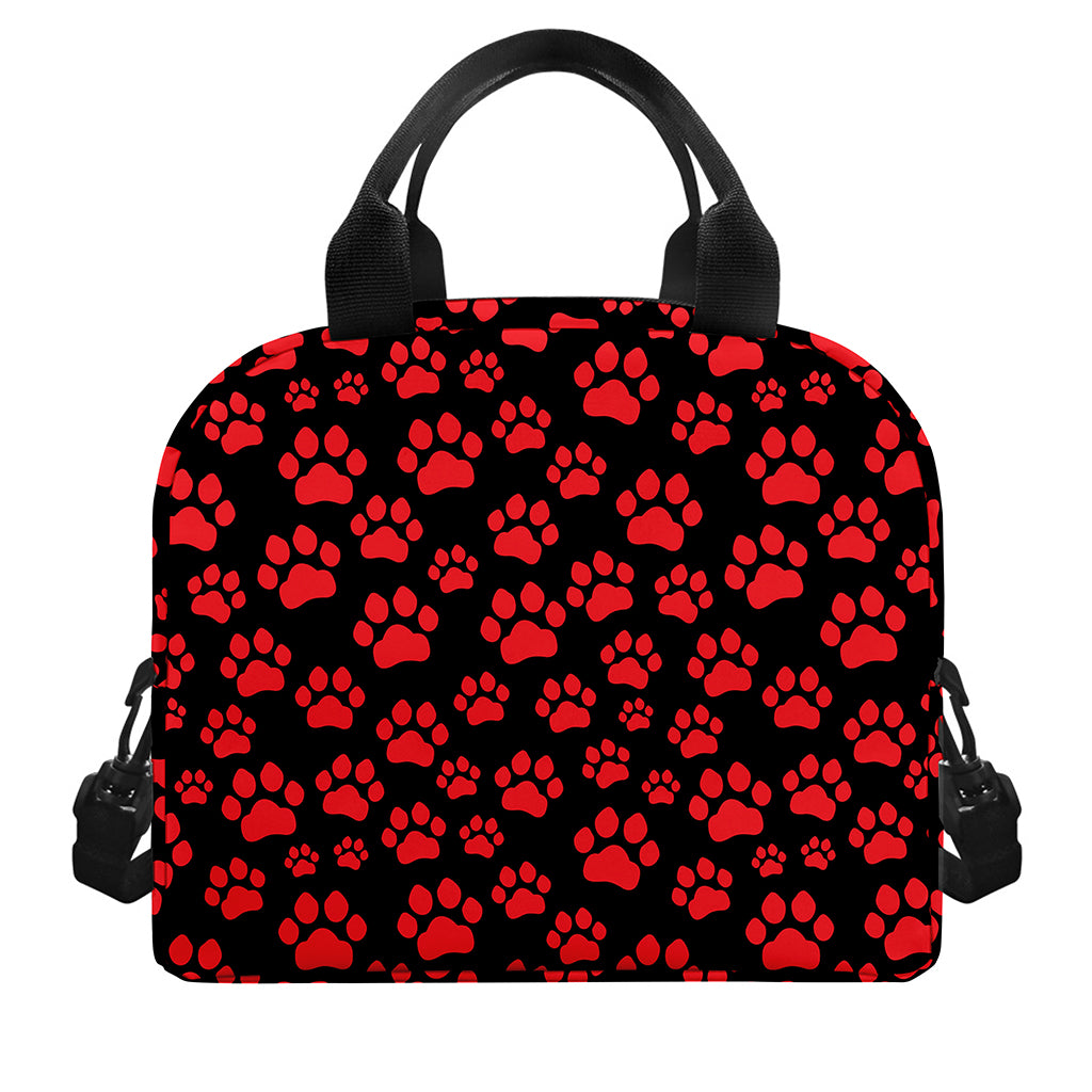 Red And Black Paw Pattern Print Insulated Lunch Bag