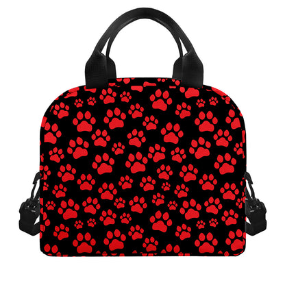 Red And Black Paw Pattern Print Insulated Lunch Bag