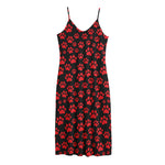 Red And Black Paw Pattern Print Jersey Midi Cami Dress