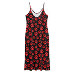 Red And Black Paw Pattern Print Jersey Midi Cami Dress