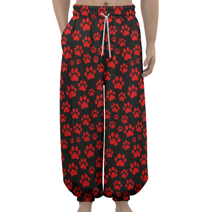 Red And Black Paw Pattern Print Lantern Pants