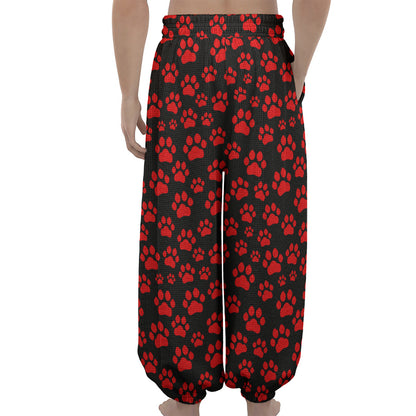 Red And Black Paw Pattern Print Lantern Pants