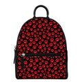 Red And Black Paw Pattern Print Leather Backpack