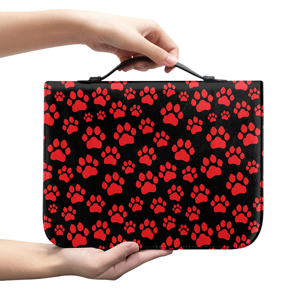 Red And Black Paw Pattern Print Leather Bible Cover