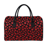 Red And Black Paw Pattern Print Leather Duffle Bag