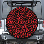 Red And Black Paw Pattern Print Leather Spare Tire Cover