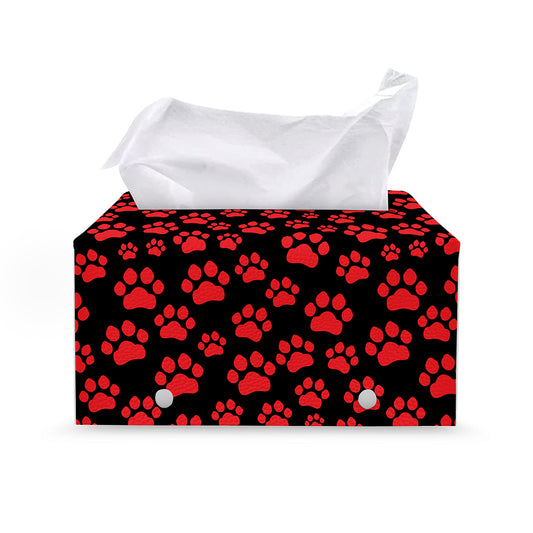 Red And Black Paw Pattern Print Leather Tissue Box Cover
