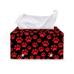 Red And Black Paw Pattern Print Leather Tissue Box Cover