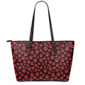 Red And Black Paw Pattern Print Leather Tote Bag With Zipper