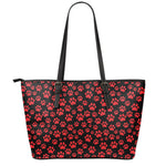 Red And Black Paw Pattern Print Leather Tote Bag