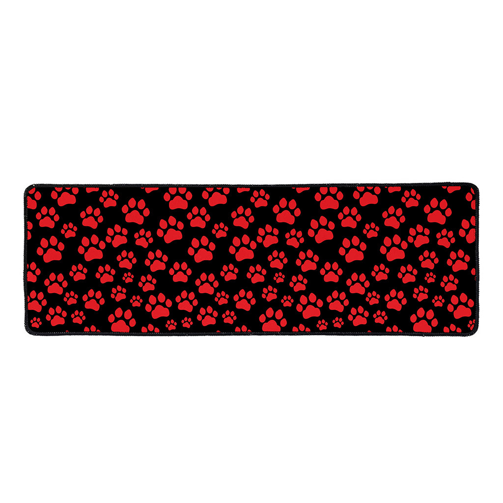 Red And Black Paw Pattern Print Long Kitchen Mat
