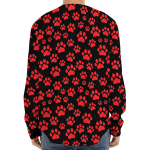 Red And Black Paw Pattern Print Long Sleeve Baseball Jersey