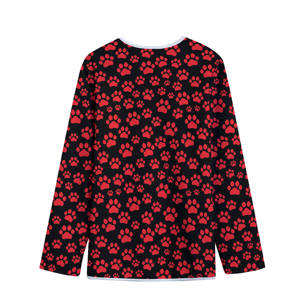 Red And Black Paw Pattern Print Long Sleeve Short Coat