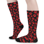 Red And Black Paw Pattern Print Long Socks